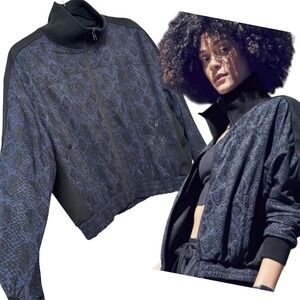 Athleta M Brooklyn Track Bomber Jacket‎ Snakeskin Black Blue Zip Up Athleisure